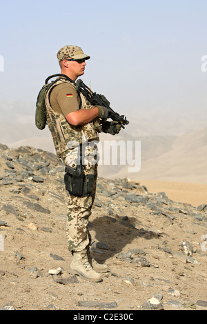A Bundeswehr soldier of the ISAF patrol, Feyzabad, Afghanistan Stock Photo