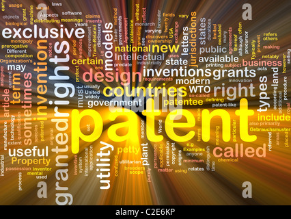 Background concept wordcloud illustration of patent glowing light Stock Photo