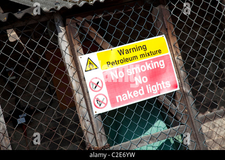 A no smoking sign on the side of a container with cylinders inside, England UK Stock Photo