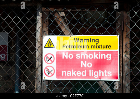 A no smoking sign on the side of a container with cylinders inside, England UK Stock Photo