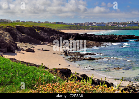 NEWQUAY, CORNWAL, UK - JUNE 14, 2009:  View along Little Fistral beach Stock Photo