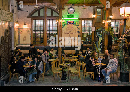 Old Damascus Syria water pipe Cafe tea coffee house  Bazaar Souq Stock Photo