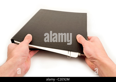 hands holding folder isolated on white Stock Photo