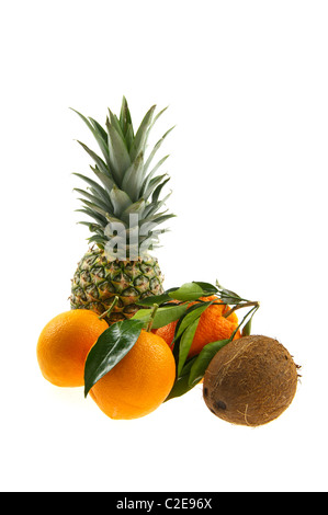 Still life from tropical fruit isolated over white background Stock Photo