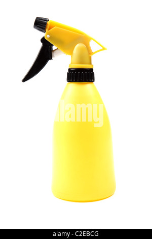 Yellow with black plastic water sprayer isolated on white background. Stock Photo