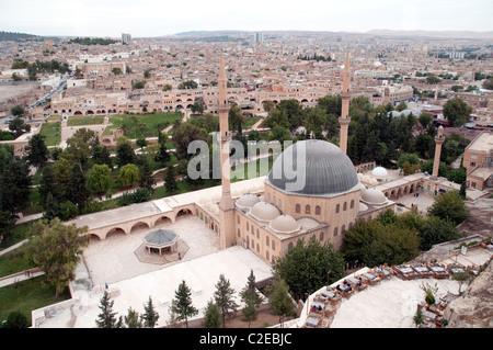 An overhead view of the Halilur Rahman Mosque, or the Great Mosque, in the city of Urfa, eastern Anatolia region, Turkey. Stock Photo