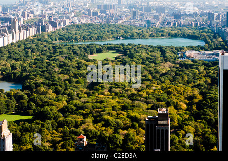 Aerial view of Central Park seen from Rockefeller Center observation desk, Manhattan, New York City, USA Stock Photo