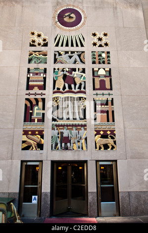 Sculpture relief entrance to 45 Rockefeller Plaza building, Rockefeller ...