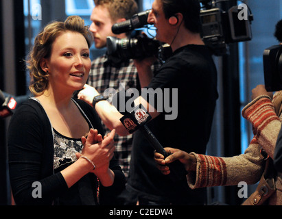 Actress Isabelle Blais being interviewed during the red carpet arrival for a special screening of 'The High Cost of Living' Stock Photo