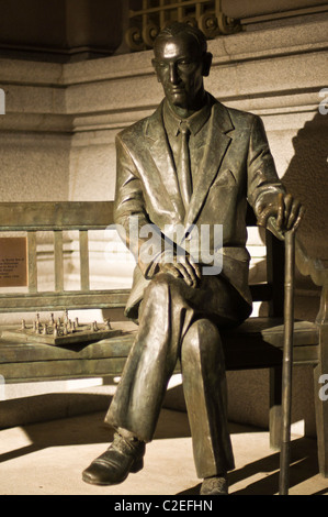 Bronze statue of Polish agent Jan Karski sitting on a bench with a chessboard at East 37th Street and Madison Avenue in New York City. Stock Photo