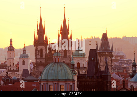 czech republic, prague - spires of the old town and tyn church Stock Photo