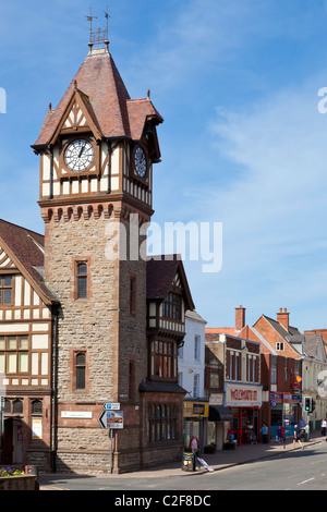 The Barrett Browning Memorial Institute clock tower and library building Ledbury main street Herefordshire England UK Stock Photo