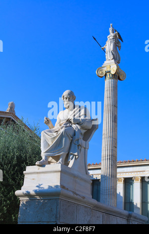 Plato and Athena statues in National Academy of Arts in Greece Stock Photo