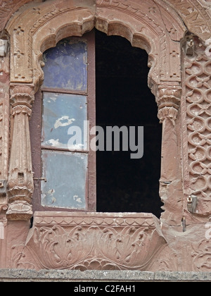 Decorated Arched window with Pillars in Indore Palace, Indore, Madhya Pradesh, India Stock Photo