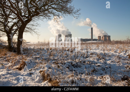 Fiddlers Ferry coal fired power station in Merseyside on a snowy day