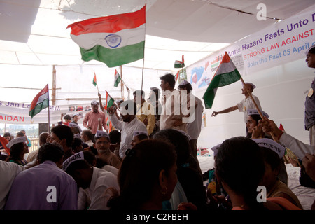 Anna Hazare's supporters at Azad Maidan in Mumbai (Bombay), Maharashtra, India. Stock Photo