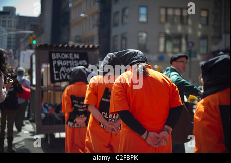 Several thousand peace activists march down Broadway from Union Square in New York Stock Photo