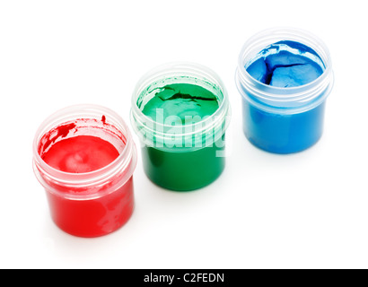 three paint cans isolated on white background Stock Photo