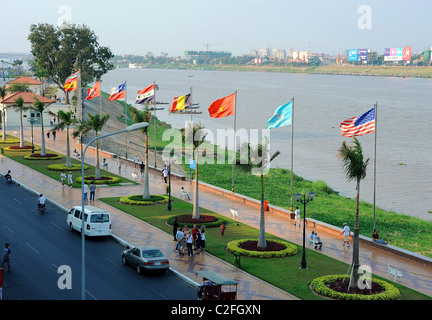 Waterfront view from The Foreign Correspondent's Club (FCC) in Phnom Penh Cambodia, Southeast Asia Stock Photo