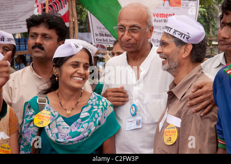 Anna Hazare's supporters at Azad Maidan in Mumbai (Bombay), Maharashtra, India. Stock Photo