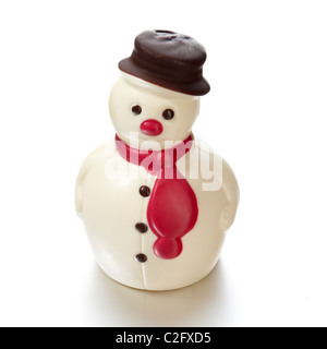 white chocolate snowman cutout  red nose shiny gift present sweet treat pudding fun Stock Photo