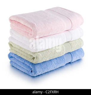 stack of colored towels Stock Photo