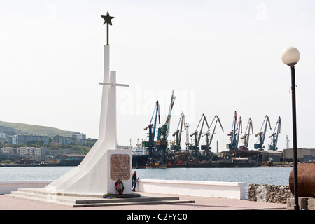 A war memeorial is seen in Kholmsk, Sakhalin, Russia Stock Photo