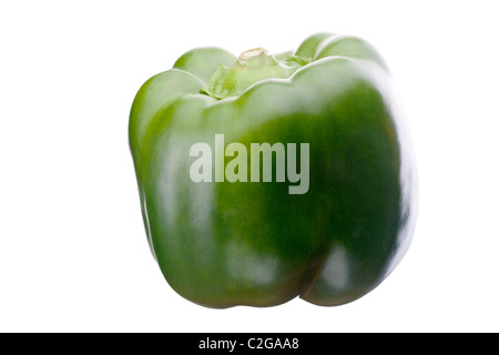 Isolated sweet green bell pepper (Capsicum annuum) on white background. Stock Photo