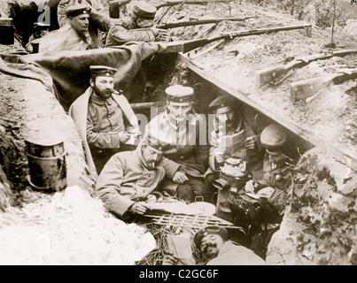 quiet moment in German trenches Stock Photo