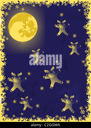 christmas deer on moon. holiday  backgrounds Stock Photo