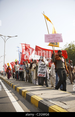 India , Delhi, 20110310, Demo der AIKS ( All India Kisan Sabha + AIAWU - All India Agricultural worker Umio ) Stock Photo