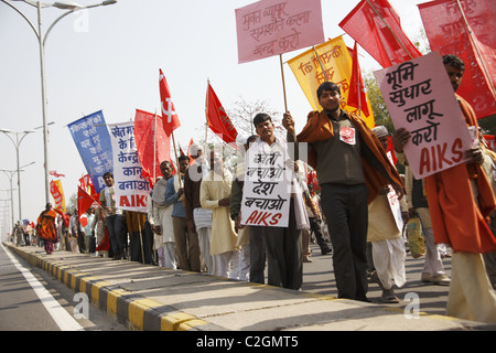 India , Delhi, 20110310, Demo der AIKS ( All India Kisan Sabha + AIAWU - All India Agricultural worker Umio ) Stock Photo