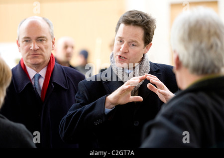 Deputy Prime Minister and Leader of the Liberal Democrats Nick Clegg with MP Nick Harvey, South Molton, Devon Stock Photo