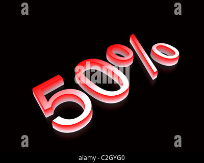 50 percent red on black. 3d Stock Photo