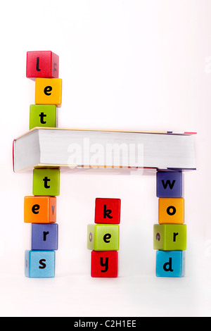 colorful wooden blocks on the white background Stock Photo