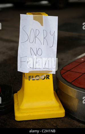 A petrol station with a sign saying sorry no fuel during National strike by hauliers, UK Stock Photo