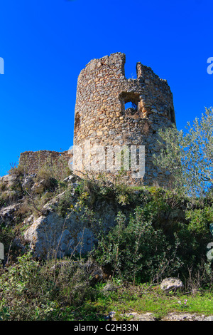 Typical stone Tower-house ruins in Mani, Greece Stock Photo