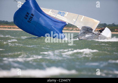 racing yacht broaches and chinese gybes in Quarter Ton Cup 2010 Stock Photo