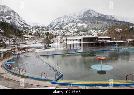 Winter view of Ouray Hot Springs Pool, Ouray, Colorado, USA Stock Photo
