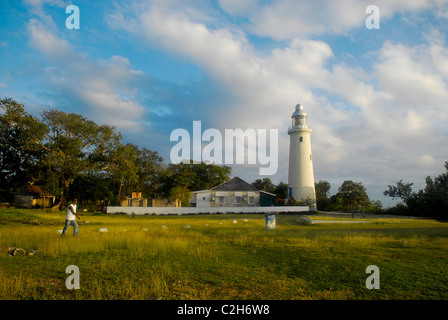 The solar powered Negril Point Lighthouse and grounds along Negril's West End cliffs, Negril, Westmoreland, Jamaica. Stock Photo