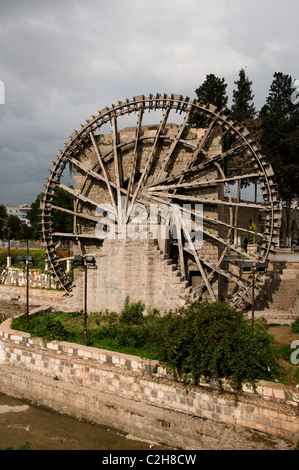 Hama Syria Water Mill Norias Noria old city town Stock Photo