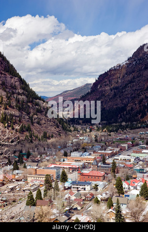 View of historic town of Ouray, Colorado, from the Million Dollar Highway Stock Photo