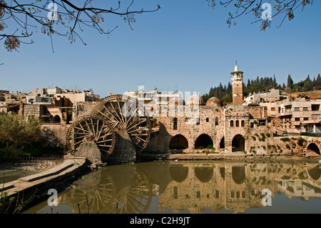 Hama Water Mill Noria 20 meter high Syria Orontes River build in Ottoman Mamluk times Greeks Romans invented the water wheel Stock Photo