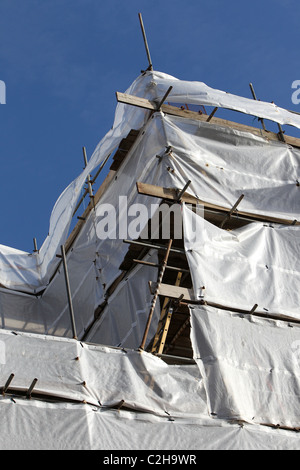 Scaffolding pictured covering Brighton Town Hall, East Sussex, UK. Stock Photo