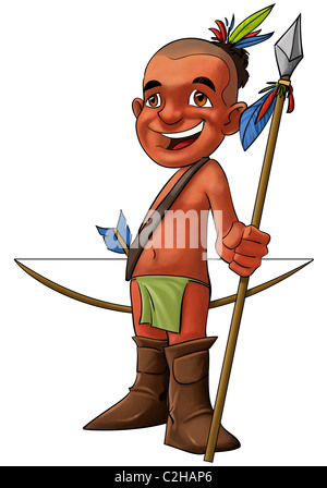 happy and young american native smiling with his spear in the hand Stock Photo