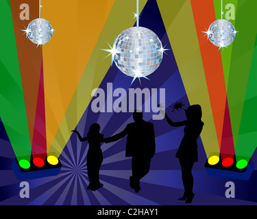 Abstract night club dancing scene with light and disco spheres Stock Photo