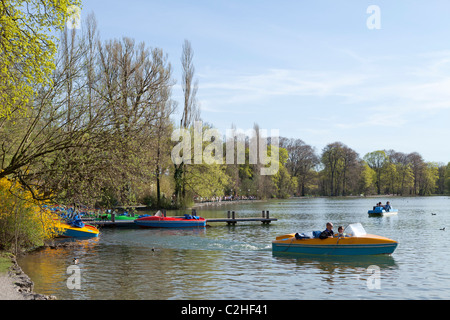 boat hire in the English Garden, Munich, Bavaria, Germany Stock Photo