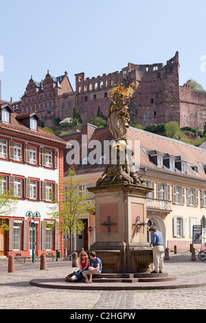 view of the castle from Kornmarkt, Heidelberg, Baden-Wuerttemberg, Germany Stock Photo