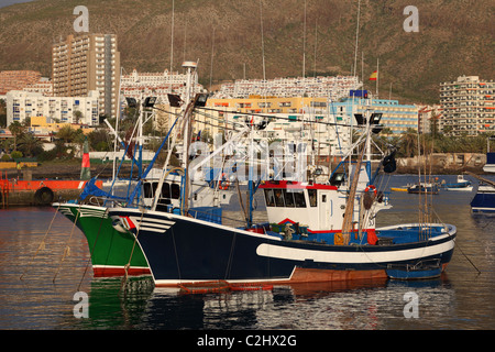 Fishing boats in the harbour of Los Cristianos, Tenerife Spain Stock Photo