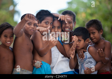 Kiritimati, Kiribati, Christmas Island, fun portrait of island children Stock Photo